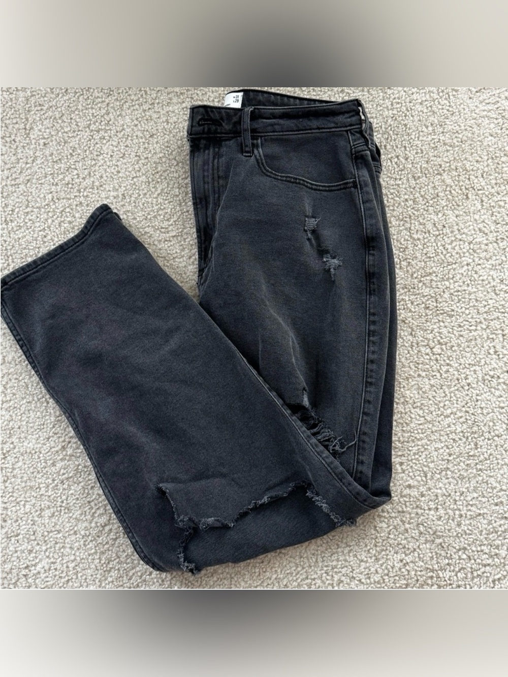 Hollister curvy ultra high rise Black Straight-Leg Distressed Jeans sz 13L